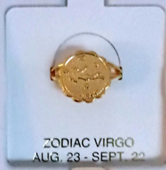 Vintage Virgo The 8/23-9/22 Zodiac Ring Adj. Sz 5-6.5 1980’s New NOS