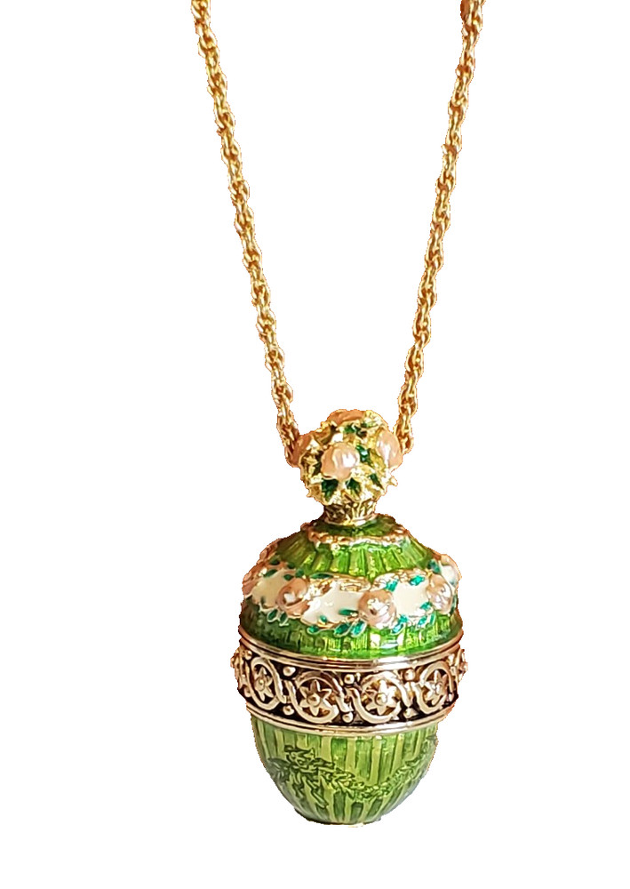 Joan Rivers Imperial Treasures III Green Enamel Egg Pendant Necklace 29 in Long