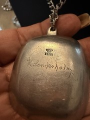 Vintage Swedish Pewter Necklace Roland Landerholm Tenn Fish Pendant Chain
