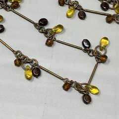 Designer Glass Bead Necklace Brown Yellow Cluster Briolette Station Aera Long