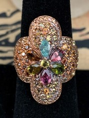 Aunt Nadiene’s Thai Rose Gold Vermeil, Sapphire and Tourmaline Gems Ring Voodoo