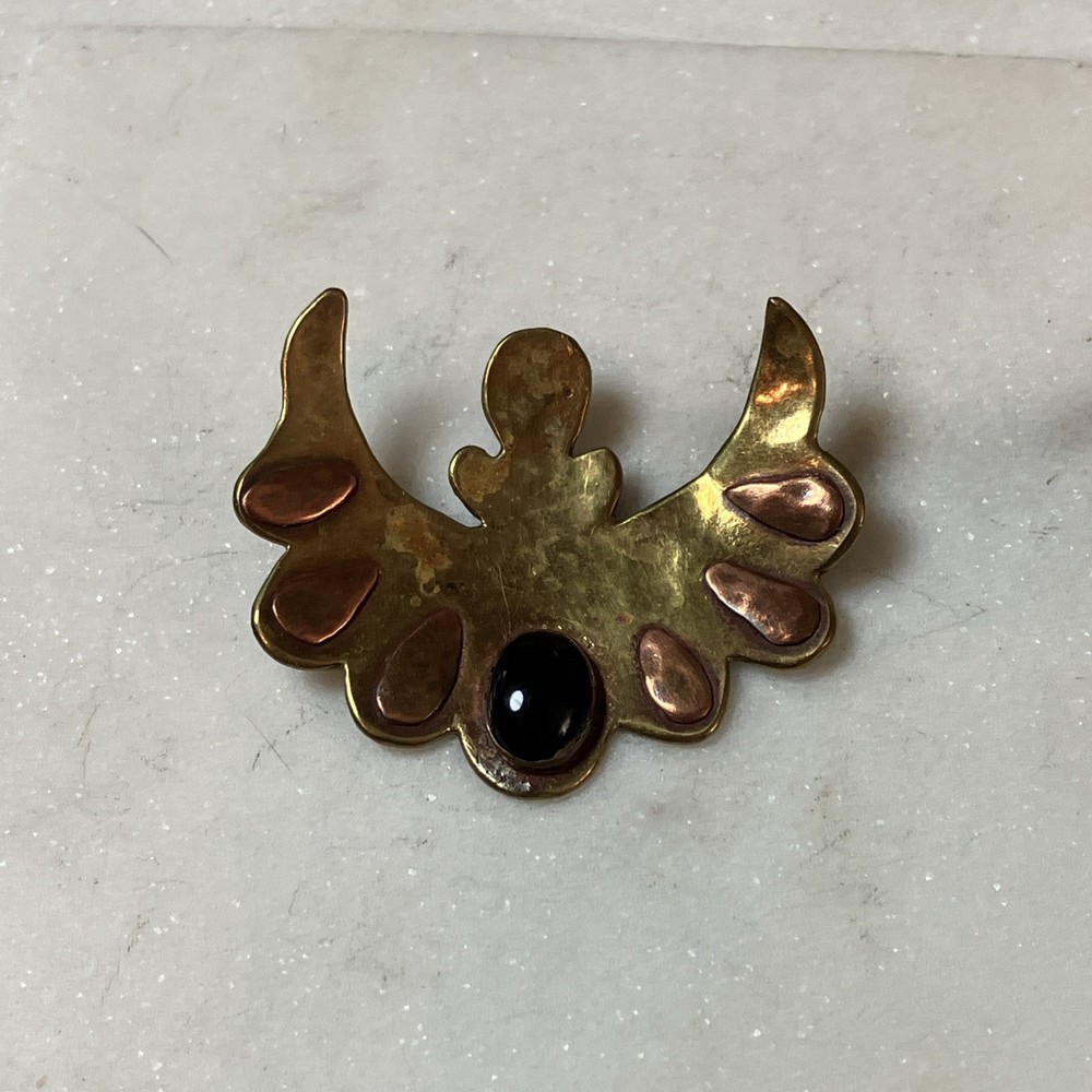 VTG Artisan Modernist Southwestern Style Onyx Mixed Metal Pendant Brass Copper