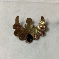 VTG Artisan Modernist Southwestern Style Onyx Mixed Metal Pendant Brass Copper