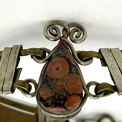 Leather Jasper Stone Bracelet Egyptian Revival Vintage Brass 6.75 in
