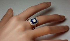 3.1Ct Art Deco Style Lab Created Diamond & Sapphire Anniversary 925 Silver Ring