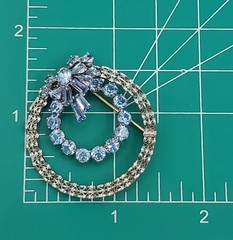 Am Lee 925 Sterling Silver Brooch 1.5in Blue Bow Crystal Open Circle 3D Estate