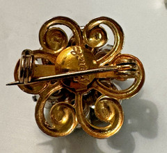 Vintage Designer Barclay Green Rhinestone Flower Brooch Gold Tone Old Money