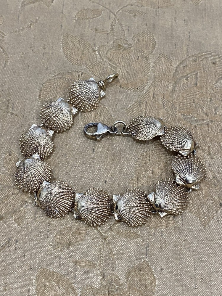 Vintage Gold Over Sterling Silver Designer Signed Touch Seashells Bracelet 7.25