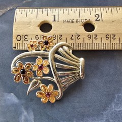 AAi Flower Basket Brooch Enamel Rhinestone Silver Tone Spring Signed 1.75 Inches