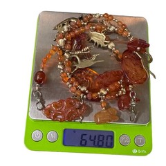 Brutalist Nancy NJ Young Kokopelli Tribal Carved Carnelian Bronze Charm Necklace