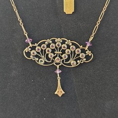 VTG Pididdly Links Brass Gold Tone Rhinestone Art Nouveau Necklace Kingston NY
