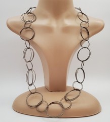 VTG 925 MWS Round Ring Link Necklace 32in Sterling Silver Solid Hoops 50g Estate