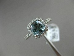 ESTATE .99CT DIAMOND & AAA AQUAMARINE 14KT WHITE GOLD SQUARE HALO ENGAGEMET RING