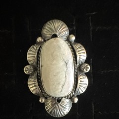 Native White Buffalo Ring 925 Sterling Silver Signed Oval shaped Size 10