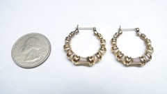 Fancy 14K Gold Ribbed Hooped Pierced YG Hoop Earrings