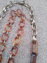 Vintage Faux Turtle Shell Necklace 28in Chain Link Gold Tone