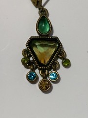 Cookie Lee Vintage Rhinestone Bronze Multicolored Signed Earrings & Necklace Set