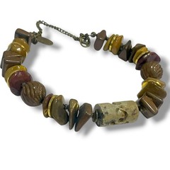 Miriam Haskell Bracelet Agate Stone Honey Brown Gilt Gold Spacers Quartz Vtg 70s