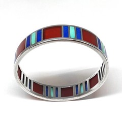 Signed EGYPTIAN REVIVAL MMA STERLING Bangle Bracelet TURQUOISE LAPIS CARNELIAN