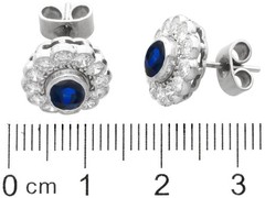 1Ct Basaltic Sapphire and 1.50Ct Diamond 18k White Gold Cluster Earrings