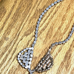 Rhinestone Necklace Choker Ice Blue Tear Drop Silver Tone Retro Vintage 16″