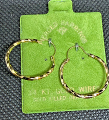 Vintage Solid 14kt Gold Earwire Gold Filled Hoop Earrings 0.94g NOS