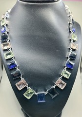 Art Deco Style Choker Necklace 20″ Faceted Chunky Multi Glass Statement 0330