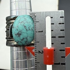 Vtg Silver Tone Faux Turquoise Wide Cigar Band Statement Cocktail Ring Size 5.5