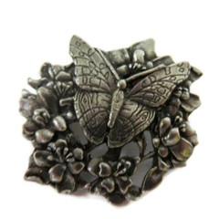 Vintage tiny pewter Birds and Blooms limited edition butterfly brooch pin