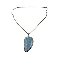 Larimar Pectolite Pendant Necklace Sterling Silver Art G Ito AGI 55g Heavy 23″