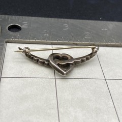 Vintage Heart Rhinestones Sterling Silver 935 Brooch Pin