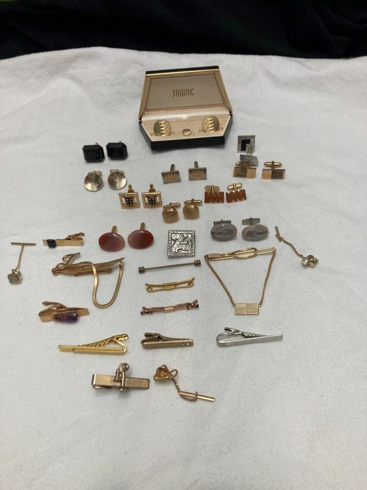 VTG Lot 35+ Pcs of Mens Cufflinks Tiebars-Pins-Clips-Swank Hickok Anson Kreisler