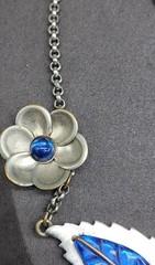 Vtg 1940s Carved Blue Lucite Floral Bib Necklace WWII Pot Metal Unsigned