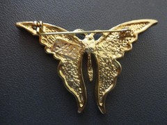 VTG AAi BROOCH PIN Blue & Teal Enamel BLUE RHINESTONES Gold BUTTERFLY