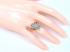 Vintage 10k Gold White Diamond Cluster Statment Cocktail Ring Split Shank Design