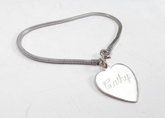 Vintage USA Made Sterling Silver Engraved CATHY Name Heart Tag Bracelet 6-3/4″
