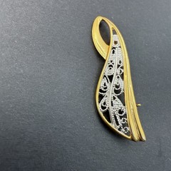 Vintage REVLON BROOCH 2″ Gold Tone & Silver Pin