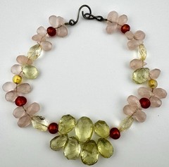Vintage Prehnite Rose Quartz Sterling Silver Artisan Choker Necklace Gorgeous