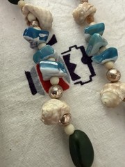 NWT Vintage 70s Blue MOP Shell Sea Glass Barrel Clasp Surfer Beachy 24” Korea