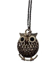Goldtone Owl Pendant Necklace on 32” Rolo Chain Push Lock Clasp