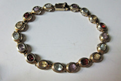 1990’s ~ FMC 925 ~ Multicolor Gemstone Tennis Bracelet Sterling Tutti Fruitti