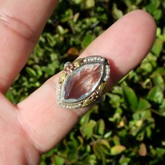14k Solid White Gold Yellow & Rose Accented Aquamarine Pearl Filigree Ring Sz 5