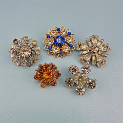 Vintage Rhinestone Scatter Pin Brooch Lot Star Snowflake Blue Clear Orange