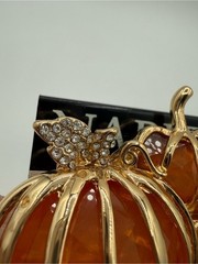 Napier Gold Tone Pumpkin Harvest Brooch Pin Amber Orange Rhinestone Fall Autumn