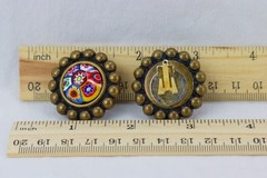 Murano/Millefiori Glass Inset Brass Clip-on Earrings, 21gr