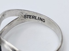 Vintage Sterling Silver Marquise Hematite Ring Size 5.5 Split Shank Navette Goth