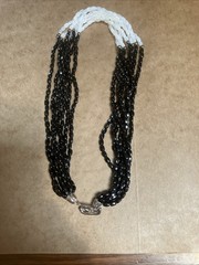 Vintage Multi Strand Multi Beads Black White Opalescent Glass Bead Necklace
