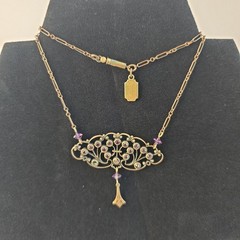 VTG Pididdly Links Brass Gold Tone Rhinestone Art Nouveau Necklace Kingston NY