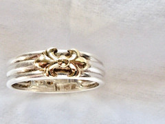 VINTAGE STAMPED 10K YG & STERLING SILVER FLUER DES LIS BAND RING SIZE 9.75 RING