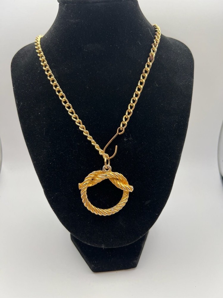 Vintage Gold Tone Rope Knot Pendant Necklace